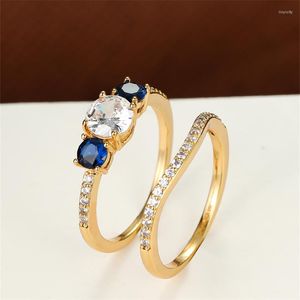 Trouwringen Minimalistisch Wit Kristal Mode Goud Kleur Tiny Prachtige Saffier Ingelegde Zirkoon Sets Ring Voor Vrouwen Sieraden