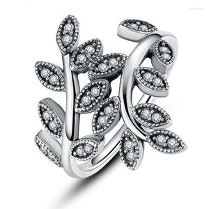 Anneaux de mariage MissDu couleur argent bague feuilles scintillantes avec zircone cubique pour femmes bijoux PA7206 Edwi22