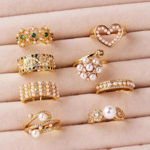 Anneaux de mariage Style Style Pearl Design Coeur pour femmes Simple Vintage Gold Couleur élégante Party Bijoux Accessoires Cadeau