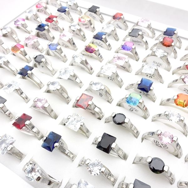 Anneaux de mariage MixMax 20pcs hommes en acier inoxydable mélange de couleurs Zircon pierre mode bijoux cadeaux de fête en gros en vrac Lot 230922