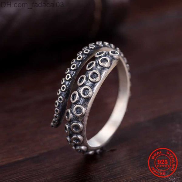 Anneaux de mariage MKENDN 925 Bague en argent sterling Gothique Deep Sea Squid Octopus Bague Bijoux de mode Ouvert Taille réglable Bijoux de haute qualité Z230712