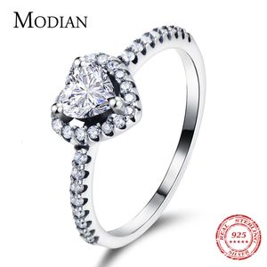 Wedding Rings Modian Exquisite 925 Sterling Silver Vintage Hearts AAA Clear CZ Finger For Women Luxury Statement Sieraden Bijoux 230517