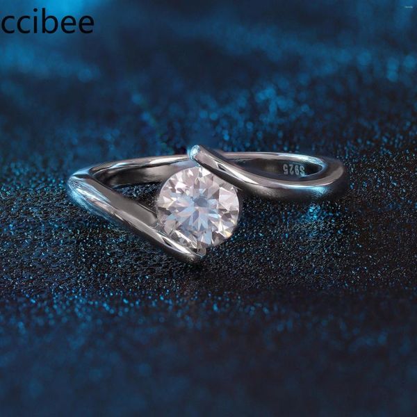 Anillos de boda Moissanite Ring Twisted Wall 0.8 Carat Mujeres Simple S925 Chapado en plata Hermosa Mossan Stone Set Jewelry