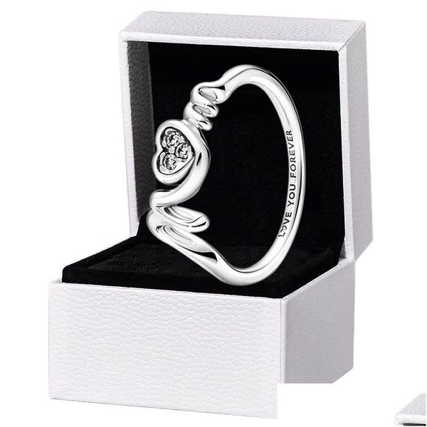 Anneaux de mariage Maman Pave Heart Bague 925 Sterling Sier Fête des mères Bijoux avec boîte originale pour Pandora CZ Diamond Love You D Dhauy