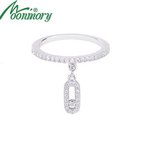 Wedding Rings Moonmory 100% Real 925 Sterling Silver Fake Moving Stone Trouwring voor vrouwen Ovale hanger Shining Fine Jewelry Gifts For Ladies 230313