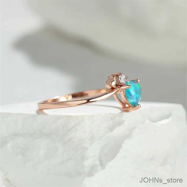 Anillos de boda Anillo de corazón de piedra de nacimiento mística Anillos de ópalo de fuego azul para mujeres Alianzas de boda Apilamiento Anillo fino Promesa Compromiso Joyería de dedo R231208