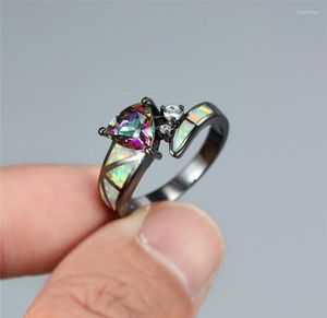 Anneaux de mariage Mystic Rainbow Triangle Zircon Ring White Opal Stone Engagement antique Or noir pour femmes bijoux vintage5384421