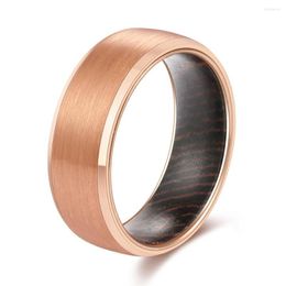 Anneaux De Mariage Naturel 8mm Largeur Bois Pour Homme Or Rose Carbure De Tungstène Rngagement Bande Incrustation Wengé Brossé Finition 6-13