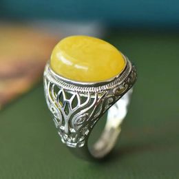 Trouwringen Natuurlijke Amber Ringen Mannen Vrouwen Fijne Sieraden Accessoires Echte Baltische Ambers Holle Ovale Ring Verstelbare Gift Voor Mannen Vriendje 231214