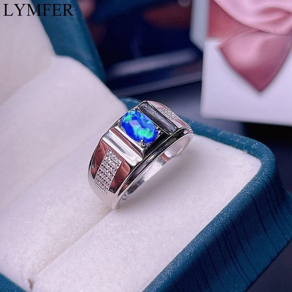 Anneaux de mariage Opale australienne naturelle bague pour homme couleur feu bleu opale 925 argent sterling belle 230721