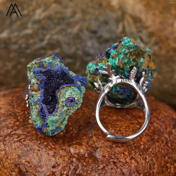 Anillos de boda, azurita Natural, malaquita, geoda, dedo para mujer, piedras preciosas en bruto, Mineral, Reiki, joyería curativa, regalos