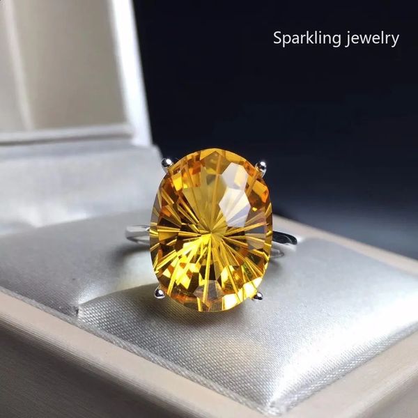 Anneaux de mariage Bague en Citrine brésilienne naturelle, la pierre la plus précieuse, la dame préférée, en argent Sterling 925, de luxe, 231214