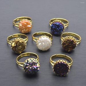 Trouwringen Natuurlijke Crystal Druzy Finger Ring Charm Overdreven Gold Plating Mineralen Geode Edelsteen Ronde Voor Vrouwen