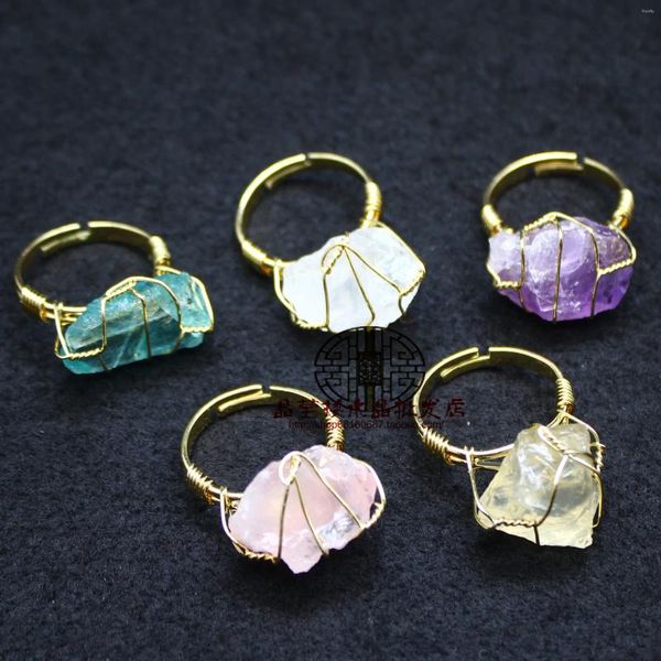 Anillos de boda CRISTAL Natural Piedra Irregular Envoltura Mujeres Men Curador Amethysts Fluorita Gold-Color Ringle Ring