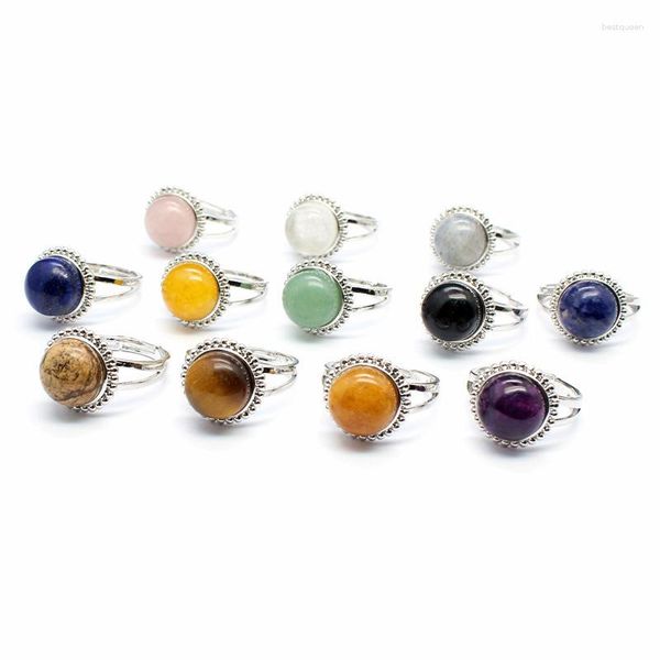 Anillos de boda piedra de cristal Natural Reiki pequeño redondo gris piedra lunar lapislázuli rosas cuarzo púrpura mujeres anillo bandas joyería