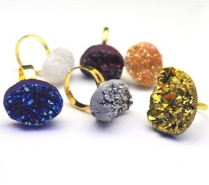 Trouwringen Natuurlijke electroplating kristal Druzy Finger Ring Charm Golden Gold Plating Mineralen Geode Gem Stone voor vrouwen 2023