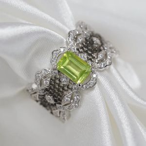 Anneaux de mariage naturel Olivine améthyste topaze solide 925 argent deux tons dentelle filigrane fleur anneau 6305 231030