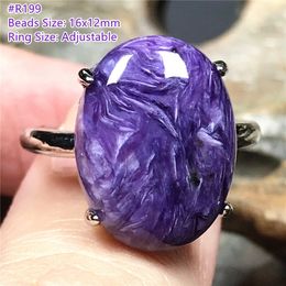 Anneaux de mariage Naturel Violet Charoite Bague Bijoux Pour Femmes Dame Hommes Cadeau De Guérison Argent Perles De Cristal Russie Pierres Précieuses Bague Réglable AAAAA 231218