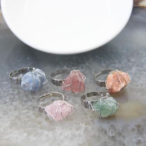 Trouwringen Natuurlijke stenen rozenkwarts Fluorite Aquamarines Strawberry Crystal Handgemaakte draadomslag Verstelbare vrouwen Boho sieraden Gift