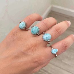 Trouwringen natuur Larimar 925 sterling zilveren ring verstelbare verloving rhodium plated voor vrouw jubileum231118