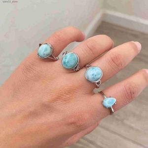 Trouwringen natuur Larimar 925 sterling zilveren ring Verstelbare verloving Rodium verguld voor dames jubileum Q231120