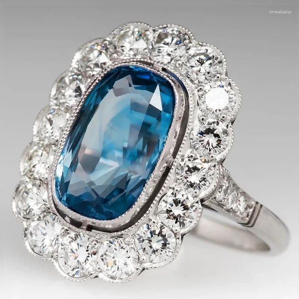 Anillos de boda New Bling Blue Cubic Zirconia Mujeres para la ceremonia Fiesta Hermosa dama Anillo de dedo Regalo Declaración Joyería