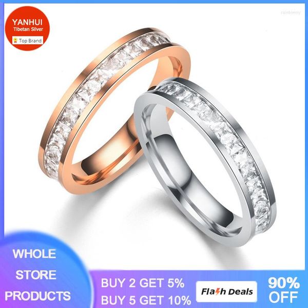 Anneaux de mariage ne se fanent jamais en acier inoxydable 316L anneau cristal pour les femmes cercle CZ mode bijoux de fiançailles cadeaux en gros R0032