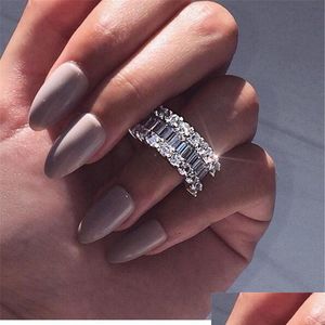 Trouwringen Nieuwe collectie Luxe sieraden 925 Sterling Sier Fl Princess Cut White Topaz Cz Diamond Promise Wedding Bridal Ring voor vrouwen Dhfty