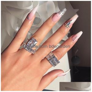 Anneaux de mariage Nouvelle femme grand carré diamant bague 925 Sterling Sier doigt de mariage luxe amour bagues de fiançailles pour femmes bijoux 953 Dhyqa