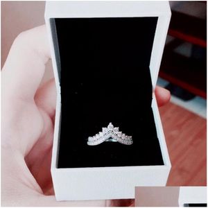 Trouwringen Nieuwe prinses Wish Ring Originele doos voor Pandora 925 Sterling Sier Wishbone Set CZ Diamond Women Gift Drop levering Jood Dho9b