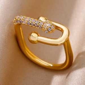 Anneaux de mariage Nouveaux anneaux en acier inoxydable zircon pour les femmes Couleur d'or Couple esthétique Anneau de mariage Cadeau de mariage pour ami Livraison gratuite