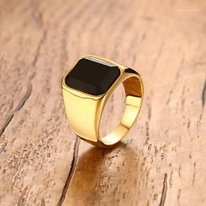 Anneaux de mariage NHGBFT hommes en acier inoxydable pierre noire bague bijoux de fête accessoire masculin