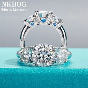 Anneaux de mariage NKHOG 3 pierres 5CT pour les femmes de fiançailles 925 bague en argent sterling D couleur VVS Lab diamant bijoux cadeau 231129