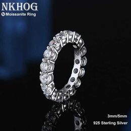 Anneaux de mariage NKHOG REAL 5 mm Ring Mosonite Womens S925 Sterling Silver plaqué PT950 Finger Party Eternal Exquis Bijoux Q240511