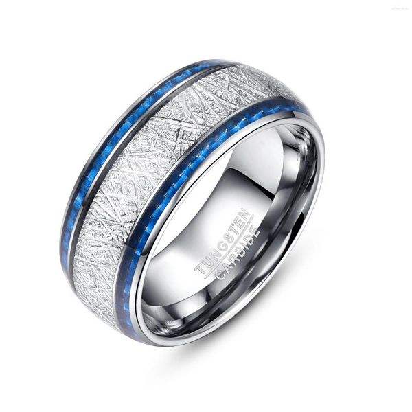 Anneaux de mariage Nucad 10mm Bague en carbure de tungstène Bleu Fibre de carbone avec météorite pour hommes Cadeau en gros Taille 7-12