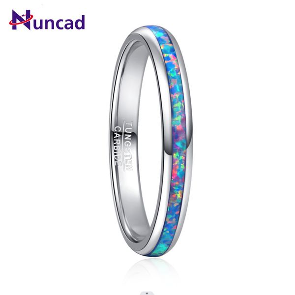 Anneaux de mariage NUNCAD 3mm bague en carbure de tungstène couleur acier dôme poli incrusté rose bleu opale bague femme cadeau de mariage en gros 230717