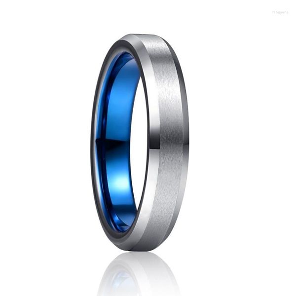 Anneaux de mariage Nuncad 4mm Bleu Bague extérieure en acier Salade chanfreinée carbure de tungstène pour couple hommes polis carbone inoxydable