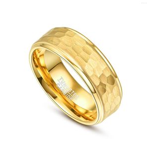 Anneaux de mariage NUNCAD 8 mm de large bague en carbure de tungstène plaqué or bijoux martelés