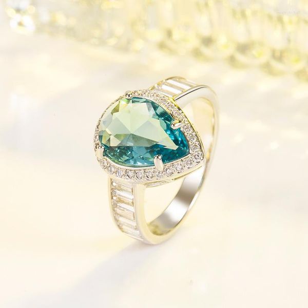 Anillos de boda océano azul cristal gota de agua pera para mujer encanto brillante circón anillo de compromiso joyería nupcial al por mayor