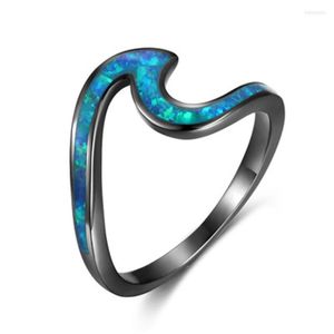 Wedding Rings Ocean Wavy Blue Fire Opal Sliver sieraden voor vrouwen Gift Drop