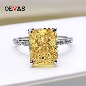 Fedi nuziali OEVAS 100% argento sterling 925 8 * 10mm giallo rosa acquamarina anelli a taglio radiante con diamanti ad alto tenore di carbonio per le donne gioielleria raffinata 230808