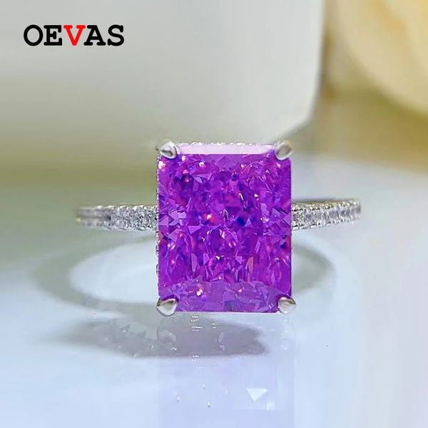 Eheringe OEVAS 100 % 925er Sterlingsilber, 8 x 10 mm, violetter Diamant mit hohem Kohlenstoffgehalt, strahlend geschnittene Ringe für Frauen, funkelnde Hochzeit, edler Schmuck, Geschenk 231124