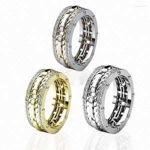 Hochzeit Ringe Ofertas Trendy Kreative Muster Zwei Kreis Kristall Für Männer Verlobung Party Männliche Ring Schmuck Ganze Verkauf