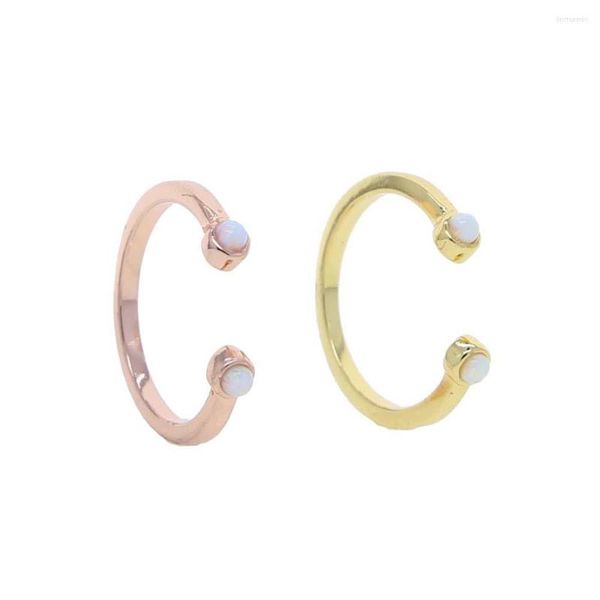 Anneaux de mariage ouvert Double Mini opale Knuckle anneau Micro pierre délicate queue mince pour les femmes bijoux cadeau réglable mignon Rng