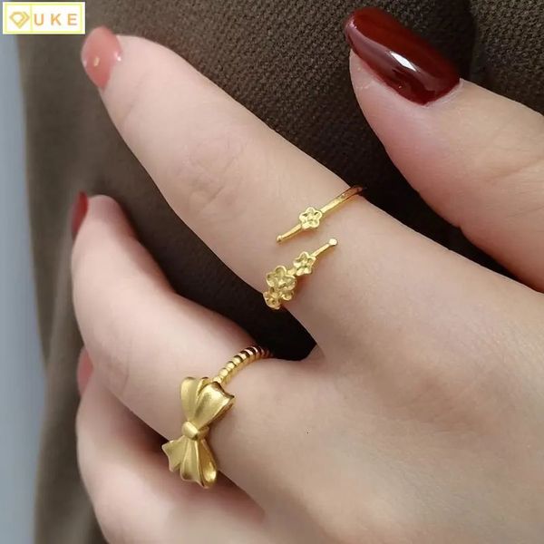 Anneaux de mariage ouverts copie pure véritable or jaune 18 carats 999 24 carats dans un petit nombre de copines de haute classe bague simple simple pour femmes couleur unie f 231214