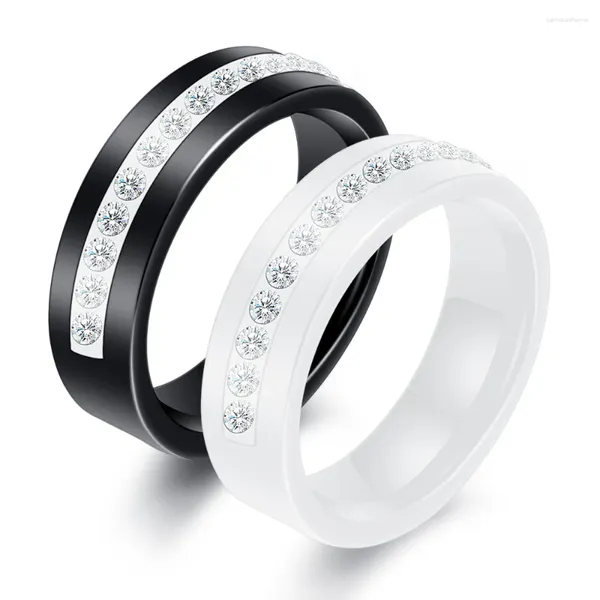 Anillos de boda Cerámica original en blanco y negro 6 mm de una sola fila de ópalo para hombres y mujeres, propuesta de matrimonio de moda simple, regalo de cumpleaños