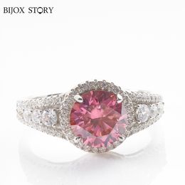 Anneaux de mariage Original S925 bague en argent avec 2 carats 8mm couleur rose forme ronde 3ex Vvs pierre précieuse femme cadeau de rencontre 230922