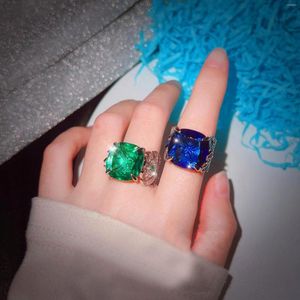 Wedding Rings Oversized Blue Green Zirkon Feather Ring Woman Bride BridesmeisDe Jewelry Luxury Accessories Valentijnsdag cadeau