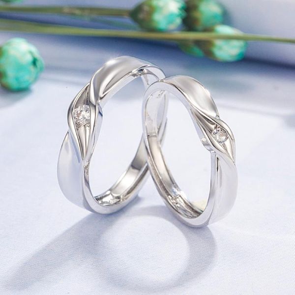 Anneaux De Mariage Paire De Cuivre Plaqué Argent Réglable Créatif Simple Appel D'offres Comme L'eau Twist Couple Doigt Bijoux En Gros De Mariage