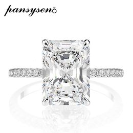 Trouwringen PANSYSEN 925 Sterling Zilver Emerald Cut Gesimuleerde Diamant voor Vrouwen Luxe Voorstel Verlovingsring 230608